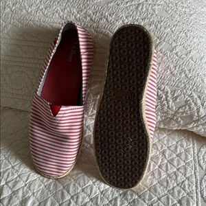L.L. Bean Red and White Striped Canvas Slip-On Espadrilles